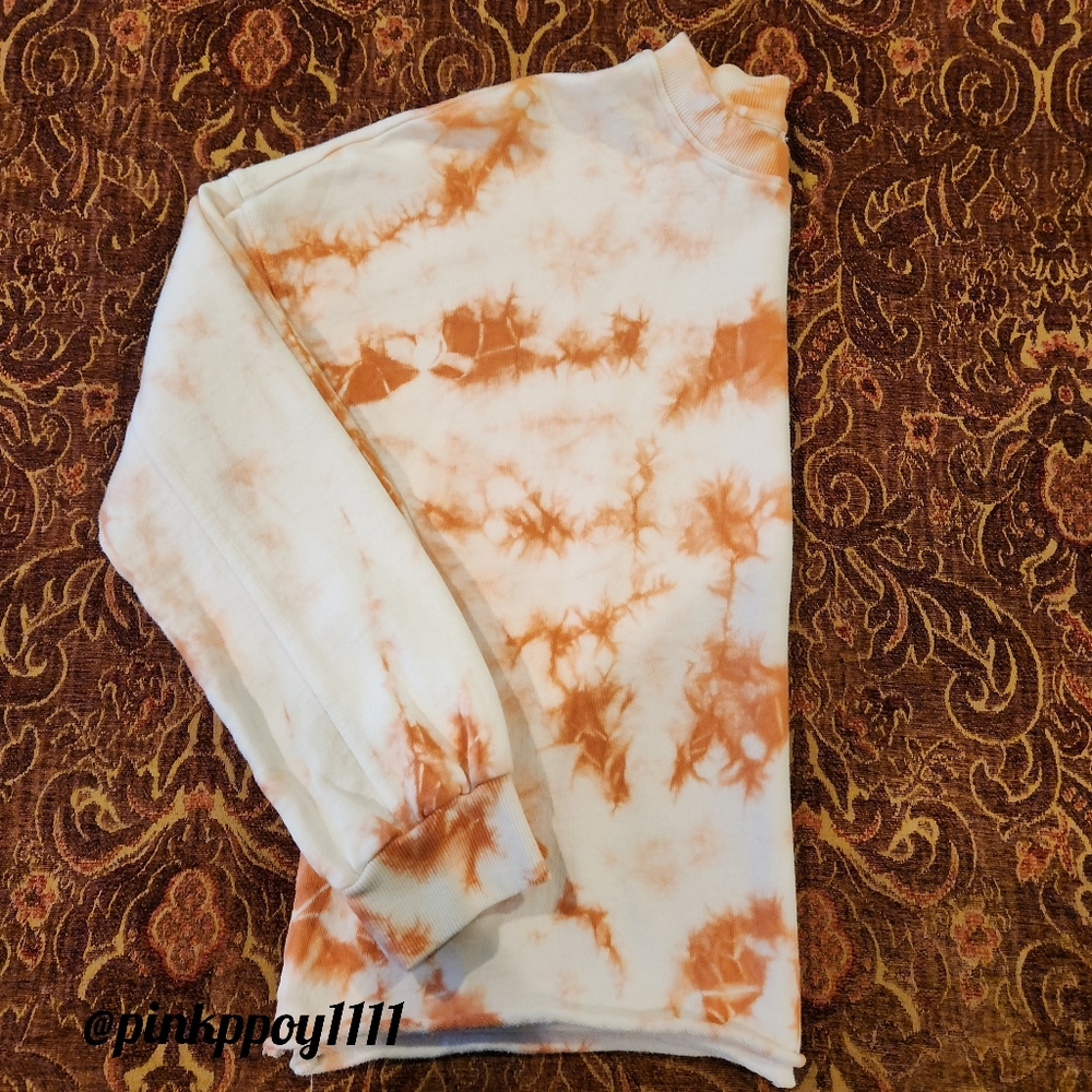ELAN Cropped Tie Dye Pullover Sweatshirt Orange Cream Raw Hem Medium - Picture 8 of 15